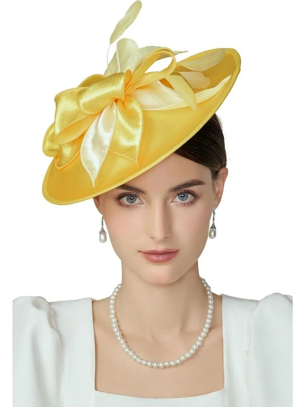 Elegant Wide Brim Derby Hat for Women with Flower & Feather Tea Party Fascinator